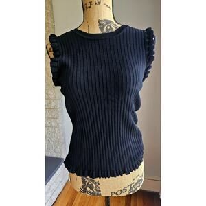 Laundry by Shelli Segal Black Ribbed Sleeveless Knit Top, Ruffled Bottom, Sz M